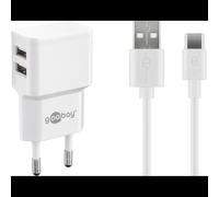 Chargeur Goobay 44987 secteur universel 2x USB avec câble USB Type-C 1m blanc pour appareils mobiles