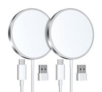 Chargeur Induction 15W sans Fil, Chargeur Mag-Safe Compatible iPhone 17/16/15/14/13/12, Magnétique Chargeur Rapide pour AirPods 4/3/2/Pro, Lot de 2 (Blanc)