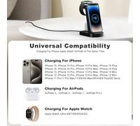 Chargeur Induction 3 En 1, Chargeur Rapide Chargeur Induction Chargeur Station Compatible Avec Iphone 16/15/14/13/12 Pro/Pro Max,Apple Watch Ultra/10/9/8/7/Se/Se2/6/5/4/3/2 Airpods321/Pro1 Noir