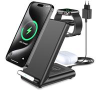 Chargeur Induction 3 en 1, Chargeur sans Fil pour iPhone 17 16 Pro Max/17 Air/16e, pour 15 14 13 12 11 Série/XS, Station de Charge pour Apple Watch Ultra 11 10 9 8 7 6 SE 5 4, Air-Pods Pro 3/4