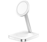 Chargeur Induction 2 En 1 Stand Compatible Magsafe 15w Garanti À Vie Blanc Avec Chargeur Force Power