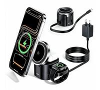 Chargeur Induction 3-en-1 Magnétique Rapide Pliable 25W pour MagSafe | Station de Charge Câble Rétractable Intégré, Chargeur 45W pour iPhone 18/17/16/15-12, Apple Watch Series 2-12, AirPods