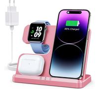 Chargeur Induction 3 En 1 Pour Iphone 15 14 13 12 11 Pro Max/Xr/8/Samsung, Station De Charge Pour Apple Watch 9/Ultra 2/Se/8/7/6/5/4, Base Chargeur Pour Airpods Pro/3/2 (Rose)[IND6170103]
