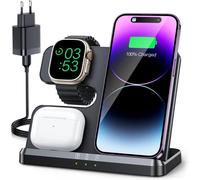 Chargeur Induction 3 En 1 Pour Iphone 15 14 13 12 11 Pro Max/Xr/8/Samsung, Station De Charge Pour Apple Watch 9/Ultra 2/Se/8/7/6/5/4, Base Chargeur Pour Airpods Pro/3/2 (Noir)[Ven8805104]