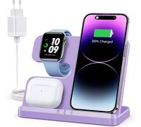 Chargeur Induction 3 En 1 Pour Iphone 15 14 13 12 11 Pro Max/Xr/8/Samsung, Station De Charge Pour Apple Watch 9/Ultra 2/Se/8/7/6/5/4, Base Chargeur Pour Airpods Pro/3/2 (Violet)[MAG5294930]