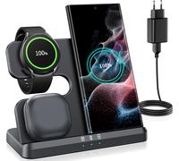 Chargeur Induction 3 en 1 pour Samsung S25/S24/S23/S22 Plus/Ultra/Z Flip/Z Fold 7/5/3, Chargeur sans Fil pour Galaxy Watch 8/7 Pro/5/4/Active, Station de Charge Galaxy Buds - Noir