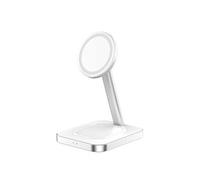 Station de charge sans fil 15W Qi Stand 2 zones Smartphone + Truewireless + Port de charge USB A + Chargeur Blanc et Argent + Garantie à vie Force Power