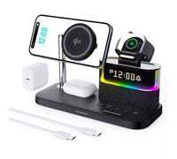 Chargeur Induction 5 en 1,Station de Charge,Horloge,Veilleuse,Chargeur Sans fil Pour iPhone Airpods Apple Watch,33W Adapteur