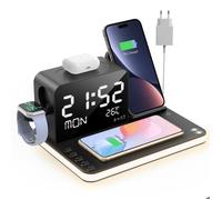 Chargeur Induction 7 en 1,Station de Charge,Horloge,Veilleuse,Chargeur Sans fil Pour iPhone Airpods Apple Watch Samsung Android