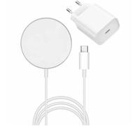 Chargeur induction Compatible MagSafe Magnétique 15W + adaptateur secteur pour iPhone 15-15 Pro-15 Plus-15 Pro Max- Blanc -Yuan