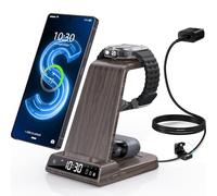 Chargeur Induction Fil pour Samsung Galaxy S25 Ultra/S24, Chargeur sans Fil avec Horloge numérique pour Samsung Galaxy Watch 8/7/6, Wireless Charger pour Galaxy S23, Z Fold 7, Buds (Grain de Bois)