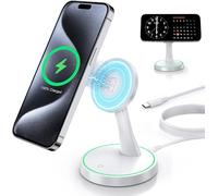 Chargeur Induction iphon,Charging Station 2 en 1 OANDYS 15 W,Compatible avec Mag-Safe pour iPhone 17/16/15/14/13/12/AirPods 4/3/2/Pro,Station de Charge Apple avec Voyant Lumineux réglable
