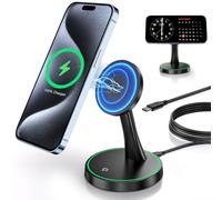 Chargeur Induction iphon,Charging Station 2 en 1 OANDYS 15 W,Compatible avec Mag-Safe pour iPhone 17/16/15/14/13/12/AirPods 4/3/2/Pro,Station de Charge Apple avec Voyant Lumineux réglable
