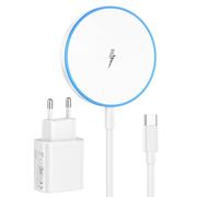 Chargeur Induction iphone avec Adaptateur Rapide 20W, Compatible avec Mag Safe pour iPhone 17/16/15/14/13/12/AirPods 4/3/2/Pro,Magnétique Chargeur Induction Fil à Recharge Rapide 15W avec Voyant LED