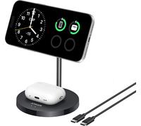 Chargeur Induction Iphone Base De Recharge 15W, Support Ajustable 2-En-1, Câble Usb-C 1,5M, Double Led, Ultra Rapide Magsafe Pour Iphone Séries 17/16 Et 5W Pour Airpods (Sans Adaptateur Ca)