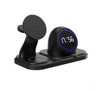 Chargeur Induction Multiple avec Horloge pour réveil et LED RGB : Support Magnétique pour iPhone, Watch, pour airpods - Fonction Audio Fil - 18x10x11.8cm(Black)