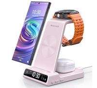 Chargeur Induction pour Samsung Galaxy S24 Ultra, Chargeur sans Fil Inductive pour Samsung Galaxy Watch Ultra/8/7/6/5, Chargeur 3 en 1 avec Horloge Digitale pour Z Fold 7/Flip 6 S23, Galaxy Buds 3 Pro