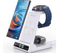 Chargeur Induction pour Samsung Galaxy S25 Ultra, Chargeur sans Fil Inductive pour Samsung Galaxy Watch Ultra/8/7/6/5, Chargeur 3 en 1 avec Horloge Digitale pour Z Fold 6/Flip 6 S24, Galaxy Buds 2