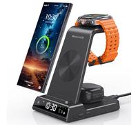 Chargeur Induction pour Samsung Galaxy S25 Ultra, Chargeur sans Fil Inductive pour Samsung Galaxy Watch Ultra/8/7/6/5, Chargeur 3 en 1 avec Horloge Digitale pour Z Fold 7/Z Flip 6 S24, Galaxy Buds 2
