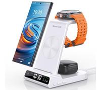 Chargeur Induction pour Samsung Galaxy S25 Ultra, Chargeur sans Fil Inductive pour Samsung Galaxy Watch Ultra/8/7/6/5, Chargeur 3 en 1 avec Horloge Digitale pour Z Fold 7/Flip 6 S24, Galaxy Buds 2