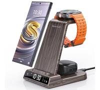 Chargeur Induction pour Samsung Galaxy S25 Ultra, Chargeur sans Fil Inductive pour Samsung Galaxy Watch Ultra/8/7/6/5, Chargeur 3 en 1 avec Horloge Digitale pour Z Fold 7/Z Flip 6 S24, Galaxy Buds 2