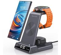 Chargeur Induction pour Samsung Galaxy S25 Ultra, Chargeur sans Fil Inductive pour Samsung Galaxy Watch Ultra/8/7/6/5, Chargeur 3 en 1 avec Horloge Digitale pour Z Fold 7/Z Flip 6 S24, Galaxy Buds 2