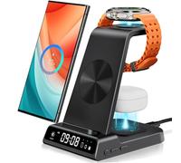 Chargeur Induction pour Samsung S25 Ultra, Station de Charge sans Fil 3 en 1 pour Galaxy S25/S24/S23/Z Fold/Z Flip7, pour Galaxy Watch 8/8 Classic/Ultra/7/6/5 Pro, Galaxy Buds3 Pro (sans Adaptateur)