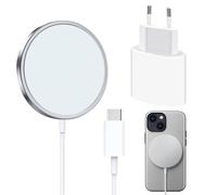 Chargeur Induction Rapide Compatible MagSafe avec Prise Adaptateur Secteur 20W Type USB-C, Magnétique sans Fil Charge Compatible avec MagSafe Série Phone 15/14/13/12 Series