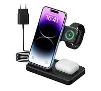 Chargeur Induction sans Fil 4 en 1 Station de Charge Pliable 15W pour iPhone 15/15 Plus/15 Pro/15 Pro Max/14/13/12/11/XS/XR/SE, Apple Watch Ultra/9/8/7/6/5/4/3/2 SE et AirPods Pro Qi Wireless Charger