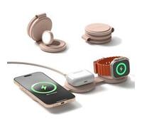 SATECHI OntheGo™ Chargeur Induction 3 en 1 Pliable, Station de Charge Rapide Qi2 15W pour Tous Les iPhone 17 16 15 à 12, 5W pour Apple Watch et AirPods, Chargeur sans Fil Magnétique - Rose