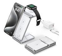 Chargeur Induction Stand,Hohosb Chargeur sans Fil Pliable 3-en-1 en Alliage de Zinc pour iPhone 15/14/13/12/11 Pro Max/X/XS Max/8/8 Plus,Apple Watch S2-8/Ultra,AirPods(Blanc)