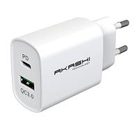 Chargeur Secteur 15W Double USB-A QC 3.0 + USB-C PD Charge Rapide Akashi blanc