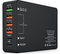 chargeur intelligent USB 65 W, chargeur rapide multiport, adaptateur Quick Charge 3.0, type C, station de charge rapide PD pour smartphones, tablettes, PC et ordinateurs portables