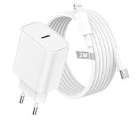 Chargeur iPhone USB C, 30W USB C Chargeur Rapide et 2m Cable USB c vers Lightning pour iPhone 14/13/12/11/ X/Pro MAX/8/7/iPad/AirPods,Type C Secteur Prise Type C Alimentation Adaptateur et Fil iphone