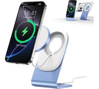 Chargeur Mag Safe Chargeur Sans Fil Chargeur Mag-Safe Avec Support Pour Iphone 16/15/14/13/12/Xs/X/Xr/8 Série Et Air Pods 4/3/2/Pro (Bleu)