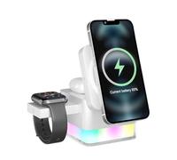 Chargeur magnétique 3 en 1 avec lumière RVB : station de charge rapide de 15 W et support pour téléphone (blanc )