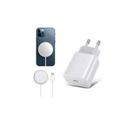 Chargeur magnétique MagSafe compatible avec iPhone (sans fil) et chargeur mural blanc