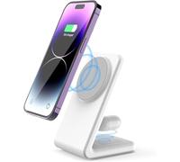 Chargeur magnétique sans Fil 2 en 1 - Station de Charge sans Fil Qi 15 W, conçue pour Le Support de Chargeur MagSafe, Compatible avec iPhone 15/14/13/12/11 Pro Max/XS/XR/X/8 Airpods Pro 3/2 (Blanc)