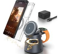 Chargeur Magnétique sans Fil 5 en 1 pour Samsung, Station de Recharge 3 en 1 pour Samsung Galaxy S25 Ultra/Z Fold7/Flip, Watch 8/Ultra/7/6, Galaxy Buds 3 Pro, avec Haut-Parleur Bluetooth et Veilleuse
