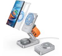 Chargeur Magnétique sans Fil pour Samsung, Qi2 Station de Recharge Mag-Safe 3 en 1 Pliable en Alliage D'aluminium pour Samsung Galaxy S25 Ultra S24 Galaxy Watch Ultra 8 7 Buds Pro 3 (Argent)