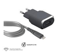 Chargeur maison 2.4A IC Smart + Câble renforcé USB A/Lightning Garanti à vie Gris Force Power