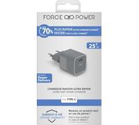 Chargeur Maison 25W Power Delivery Garanti à Vie Gris - 100% Plastique recyclé Force Power