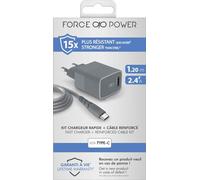 Chargeur secteur USB A + Cable USB C 1.2m Recycle Gris