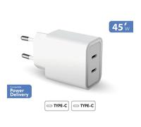 Chargeur 2 USB C 45W (20+25W) Power Delivery Blanc + Garantie à vie Force Power Lite