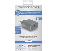 Chargeur maison 45W Power Delivery GaN Garanti à vie Gris - 100% Plastique recyclé Force Power