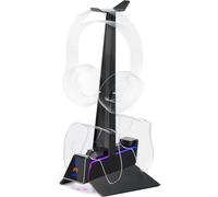 Chargeur Manette Ps5 - Station De Charge Rapide 2h, Support Manette Et Accessoire Ps5, Double Chargeur Compatible Avec Dualsense, Support Amovible Recharge Casque Inclus - Station X3 (Noir)