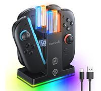 Chargeur Manette RGB Compatible avec Nintendo Switch 2，FASTSNAIL Station de Charger pour Joycon 2, Accessoires pour Switch2, 9 Modes d'éclairage RVB, Noir（Pas pour Switch2017 et OLED）
