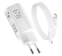 Chargeur Mini 67 W et câble pour Xiaomi Redmi Note 14S 13 12 Pro 11S 5G | Charge rapide Adaptateur de chargeur USB C GAN et 6A Câble Type C 1 mètre pour Xiaomi 17T 15T 14 13 12 Poco X6 X5 Pad 7 Pro