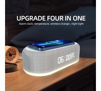 Chargeur multifonctionnel sans fil 15W 4-en-1 Wireless Charging Dock avec horloge Température Lampe d'ambiance Réveil pour chambre à coucher Maison Lampe de table Décoration