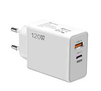 Chargeur Mural 120 W Compact Et Polyvalent, Multiport Pour Une Charge Rapide, Gestion Intelligente De La Puissance, Format Voyage, Bloc D'alimentation Élégant Pour Le Bureau Et Le Travail | Parfait Po